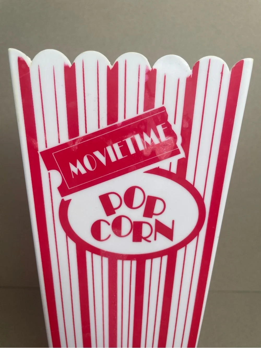 Set of 4 Movie Time Popcorn Buckets Vintage Plastic Tubs Striped Home Theater